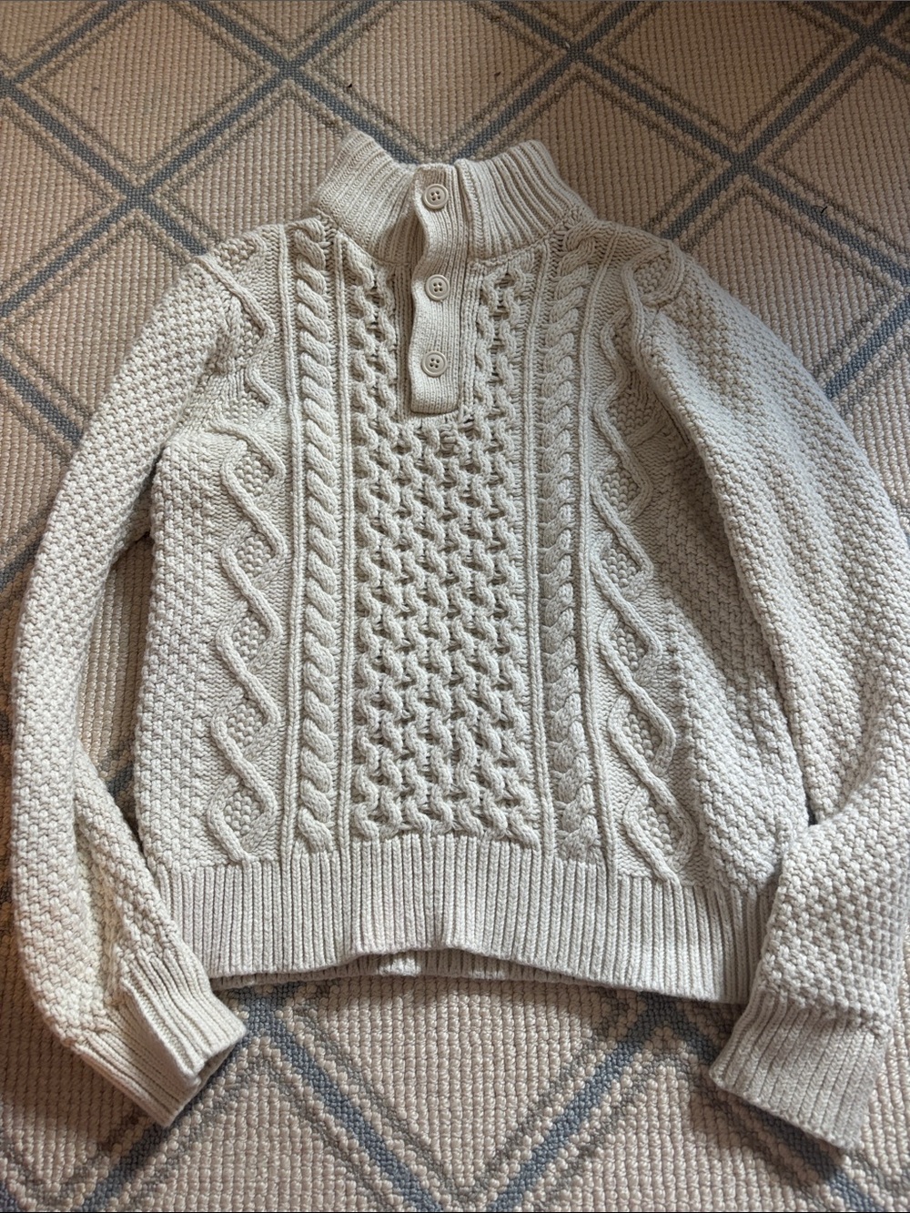 EUC GAP Cream Cable Knit Button Mock Neck Sweater Sz XL 12